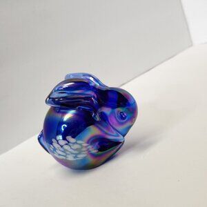 Vintage Giftcraft Blue Opalescent Iridescent Rabbit Bunny Blown Glass Art Figure